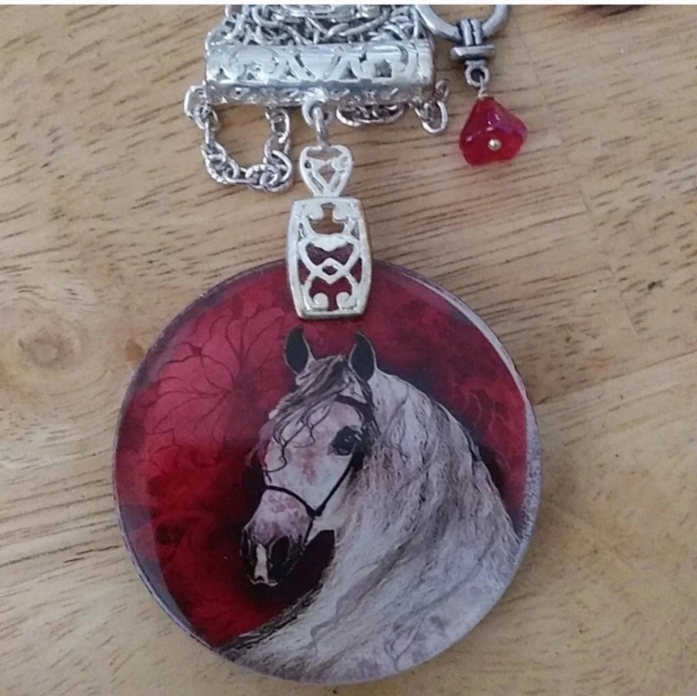 Choice of horse, leopard, raven glass necklace